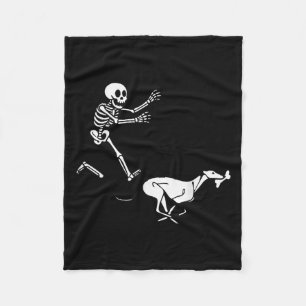 Funny Ghound Running Skeleton Halloween  Fleece Blanket