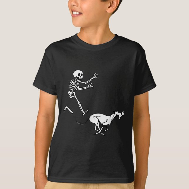 Funny Ghound Running Skeleton Halloween  T-Shirt (Front)