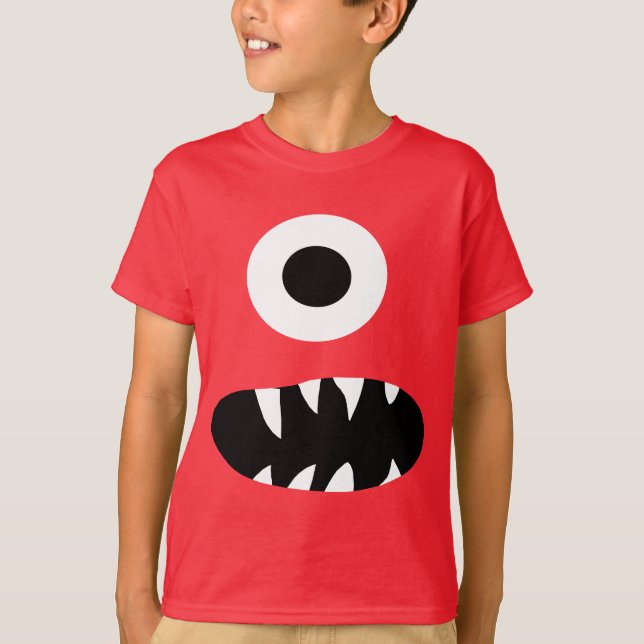 Funny Giant One Eyed Monster Face Kids Colourful T-Shirt (Front)
