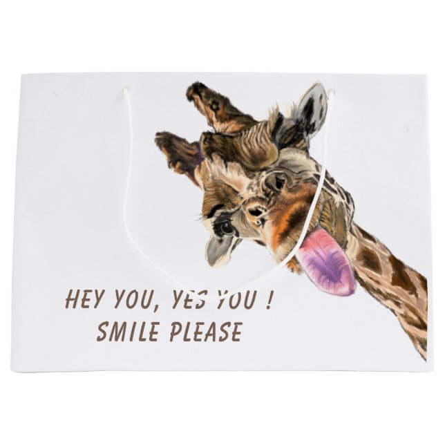 Funny Gift Bag with Playful Giraffe - Custom Text (Front)