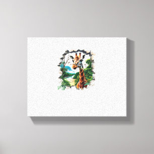 Funny Gift Cute Giraffe In The Hole In 3D Style  Canvas Print