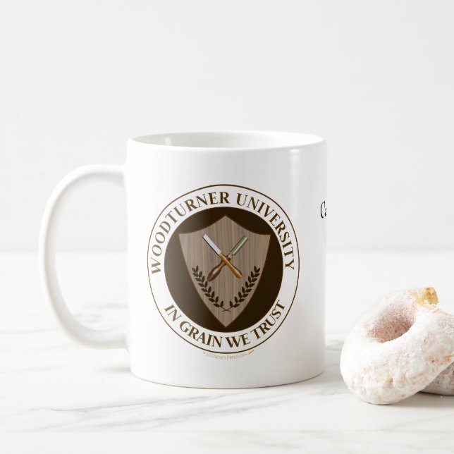 Funny Gift for Woodturner Woodturning University Coffee Mug (With Donut)