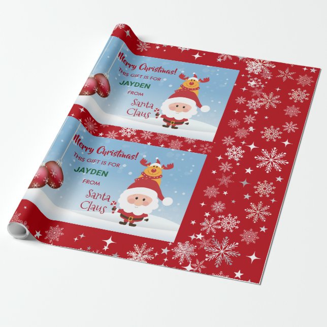Funny Gift From Santa Rudolph Snowflakes Kids   Wrapping Paper (Unrolled)