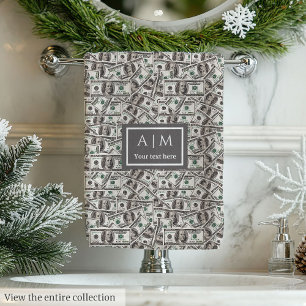 Funny gift modern dollar pattern personalised name bath towel set