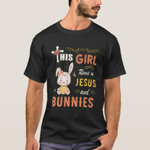 Funny Gift Watercolor Girl Run On Jesus And Bunnie T-Shirt
