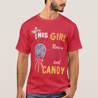 Funny Gift Watercolor Girl Run On Jesus And Candy  T-Shirt
