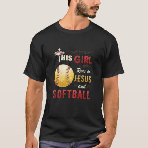 Funny Gift Watercolor Girl Run On Jesus And Softba T-Shirt