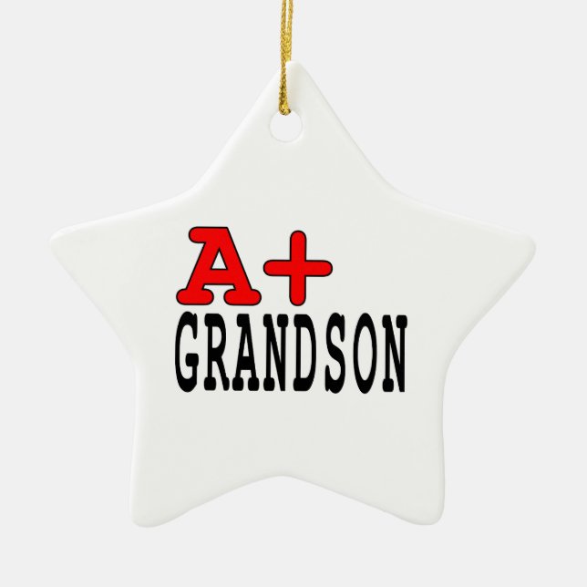 Funny Gifts for Grandsons : A+ Grandson Ceramic Tree Decoration (Front)