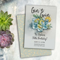 Funny Gin n Grin Drinks Party Modern 30th Birthday