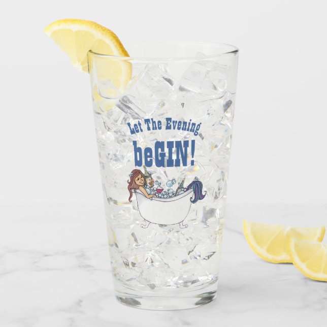 Funny GIN Slogan - Let The Evening BeGIN Mermaid Glass (Front Ice)