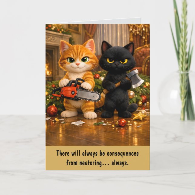 Funny Ginger Cat and Black Cat Christmas Card (Front)