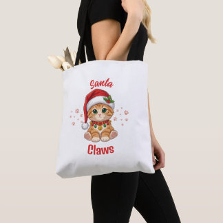 Funny Ginger Cat Christmas Santa Hat Pun Tote Bag