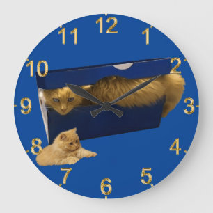 Funny Ginger Cat In A Shoe Box, Wall Clock