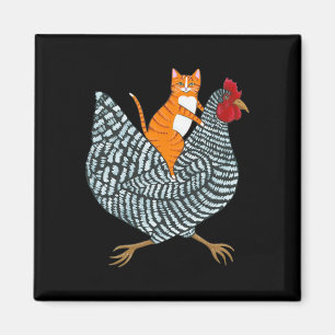 Funny Ginger Cat Orange Kitten Chicken Ride Men Wo Magnet