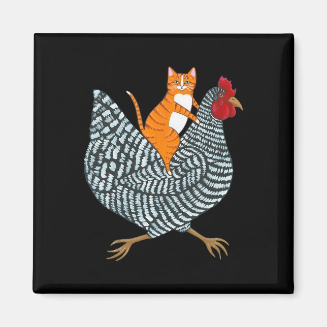 Funny Ginger Cat Orange Kitten Chicken Ride Men Wo Magnet (Front)