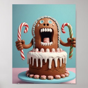 Funny Gingerbread Cake Art – Cute Christmas Candy  Poster
