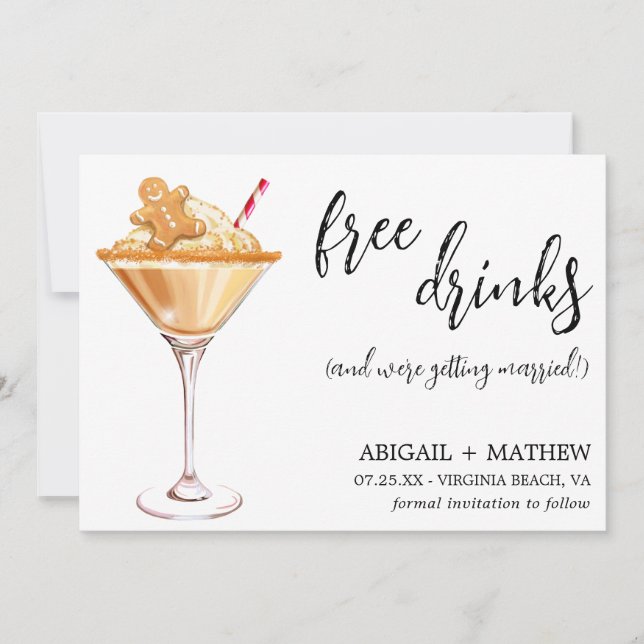 Funny Gingerbread Christmas Martini Photo Wedding  Save The Date (Front)
