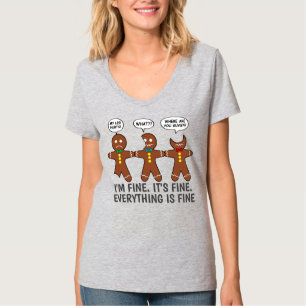 Funny Gingerbread Everything is Fine V-Neck T-Shirt