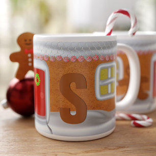 Funny Gingerbread House Monogrammed Large Coffee Mug