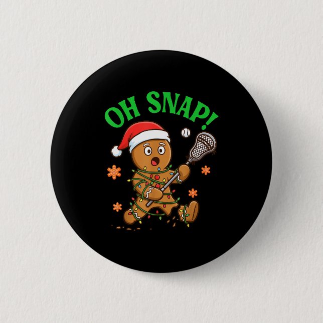 Funny Gingerbread Lacrosse Christmas Cookie Oh Sna 6 Cm Round Badge (Front)
