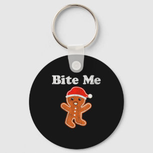 Funny Gingerbread Man Bite Me Christmas Cookie Cos Key Ring