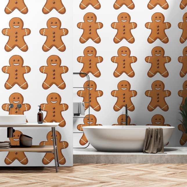 Funny Gingerbread Man Christmas Festive  Wallpaper (Bathroom)
