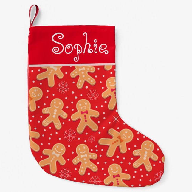 Funny Gingerbread man cookies custom name  Small Christmas Stocking (Front)