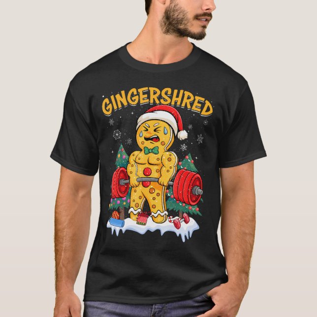 Funny Gingerbread Man Gingershred Gym Bodybuilding T-Shirt (Front)