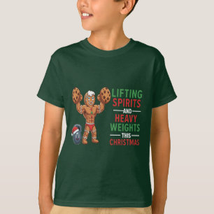Funny Gingerbread Man Lifting Weights Christmas  T-Shirt