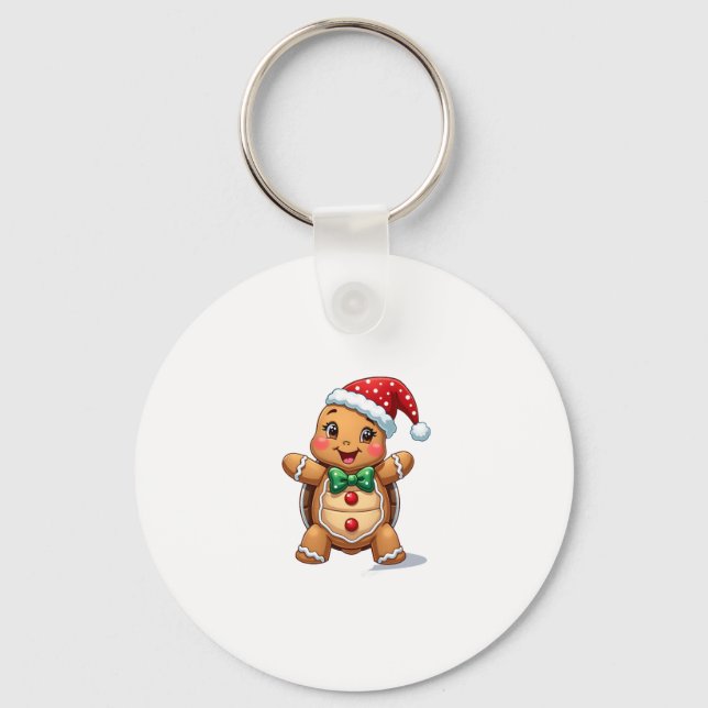 Funny Gingerbread Man Turtle Christmas Womens Mens Key Ring (Front)