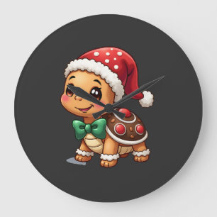 Funny Gingerbread Man Turtle Christmas Womens Mens Large Clock