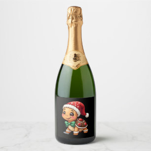 Funny Gingerbread Man Turtle Christmas Womens Mens Sparkling Wine Label