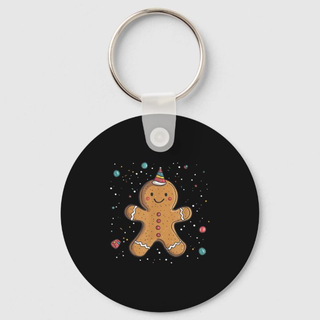 Funny Gingerbread Man With Party Hat Costume  Key Ring (Front)