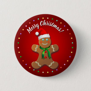 Funny Gingerbread Man With Red Christmas Hat 6 Cm Round Badge