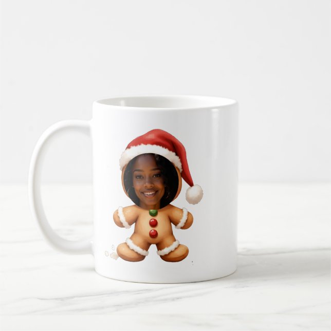 Funny Gingerbread Man Your Photo Christmas Coffee Mug (Left)