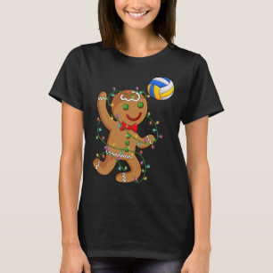 Funny Gingerbread Playing Volleyball Christmas Lig T-Shirt