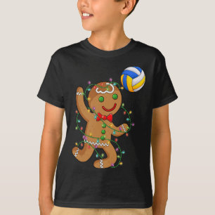Funny Gingerbread Playing Volleyball Christmas Lig T-Shirt