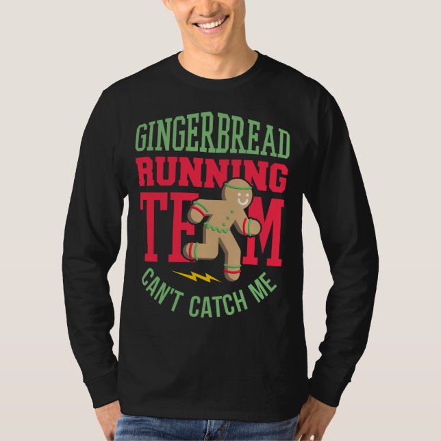 Funny Gingerbread Running Team Christmas T-Shirt (Front)