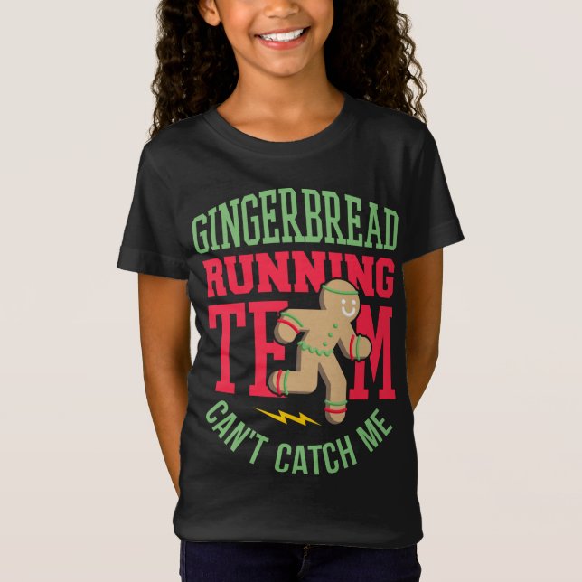 Funny Gingerbread Running Team Christmas T-Shirt (Front)