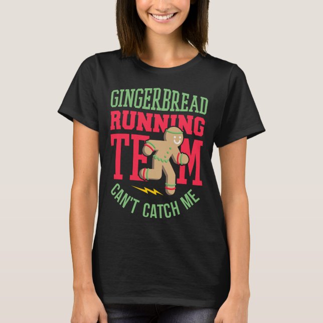 Funny Gingerbread Running Team Christmas T-Shirt (Front)