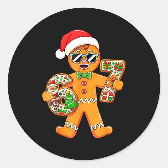 Funny Gingerbread Six Seven 67 Gingerbread Man Xma Classic Round Sticker (Front)
