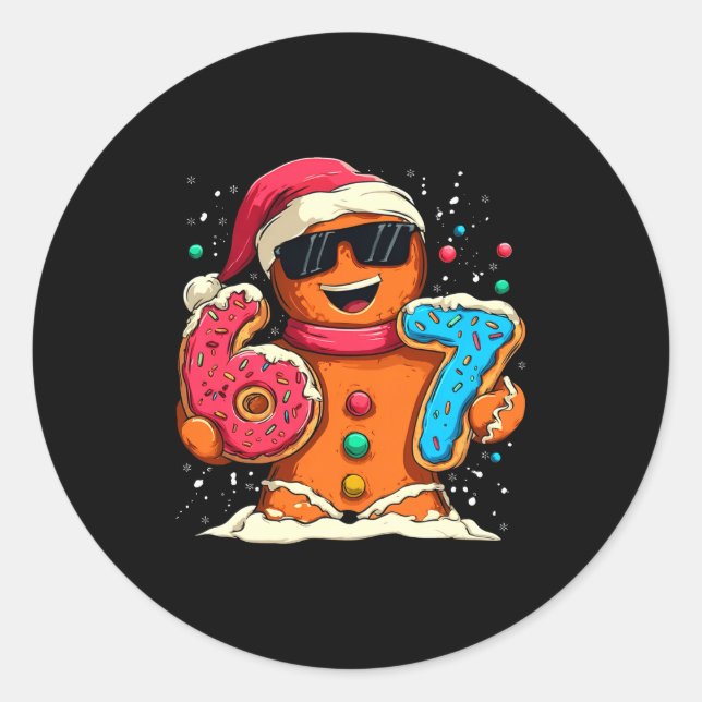 Funny Gingerbread Six Seven 67 Ice Cream Drip Chri Classic Round Sticker (Front)