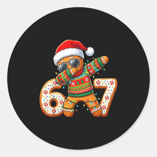 Funny Gingerbread Six Seven 67 Ice Cream Drip Chri Classic Round Sticker (Front)