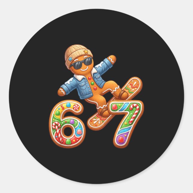 Funny Gingerbread Six Seven 67 Ice Cream Drip Chri Classic Round Sticker (Front)