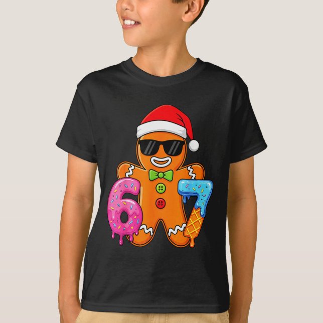 Funny Gingerbread Six Seven 67 Ice Cream Drip Chri T-Shirt (Front)