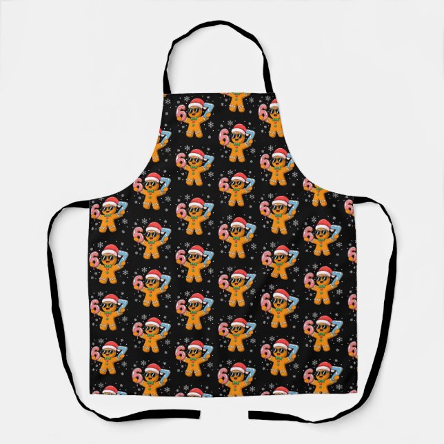 Funny Gingerbread Six Seven 67 Ice Cream Drip Xmas Apron (Front)