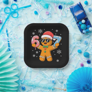 Funny Gingerbread Six Seven 67 Ice Cream Drip Xmas Paper Plate