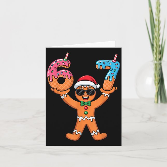 Funny Gingerbread Six Seven Meme Christmas Brainro Card (Front)
