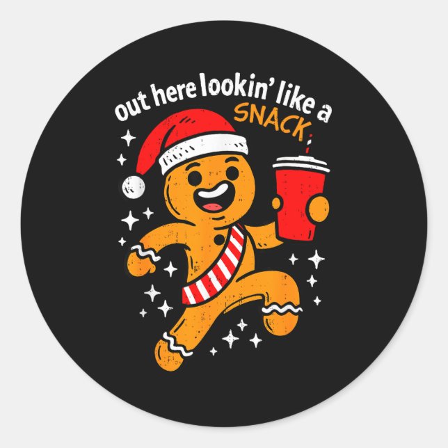 Funny Gingerbread Snack Christmas Xmas Teens Girls Classic Round Sticker (Front)