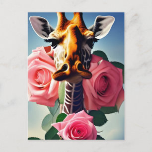 Funny Giraffe and Roses Digital Art  Postcard